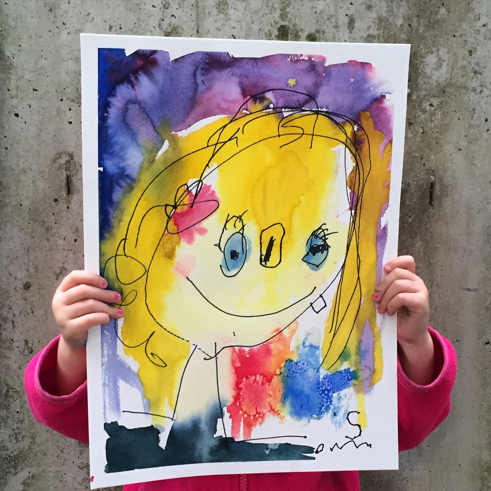 Doodlebug Dabblings: self portraits in watercolor by three year olds