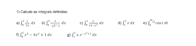  Integral definida, Calculo de área e Calculo de volume - Lista de exercícios de Calculo 2 [COM RESOLUÇÃO]