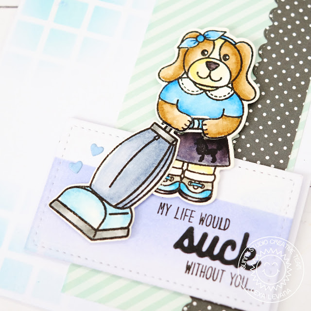 Sunny Studio Stamps: That Sucks Puppy Girl Vacuum Punny Card by Lexa Levana