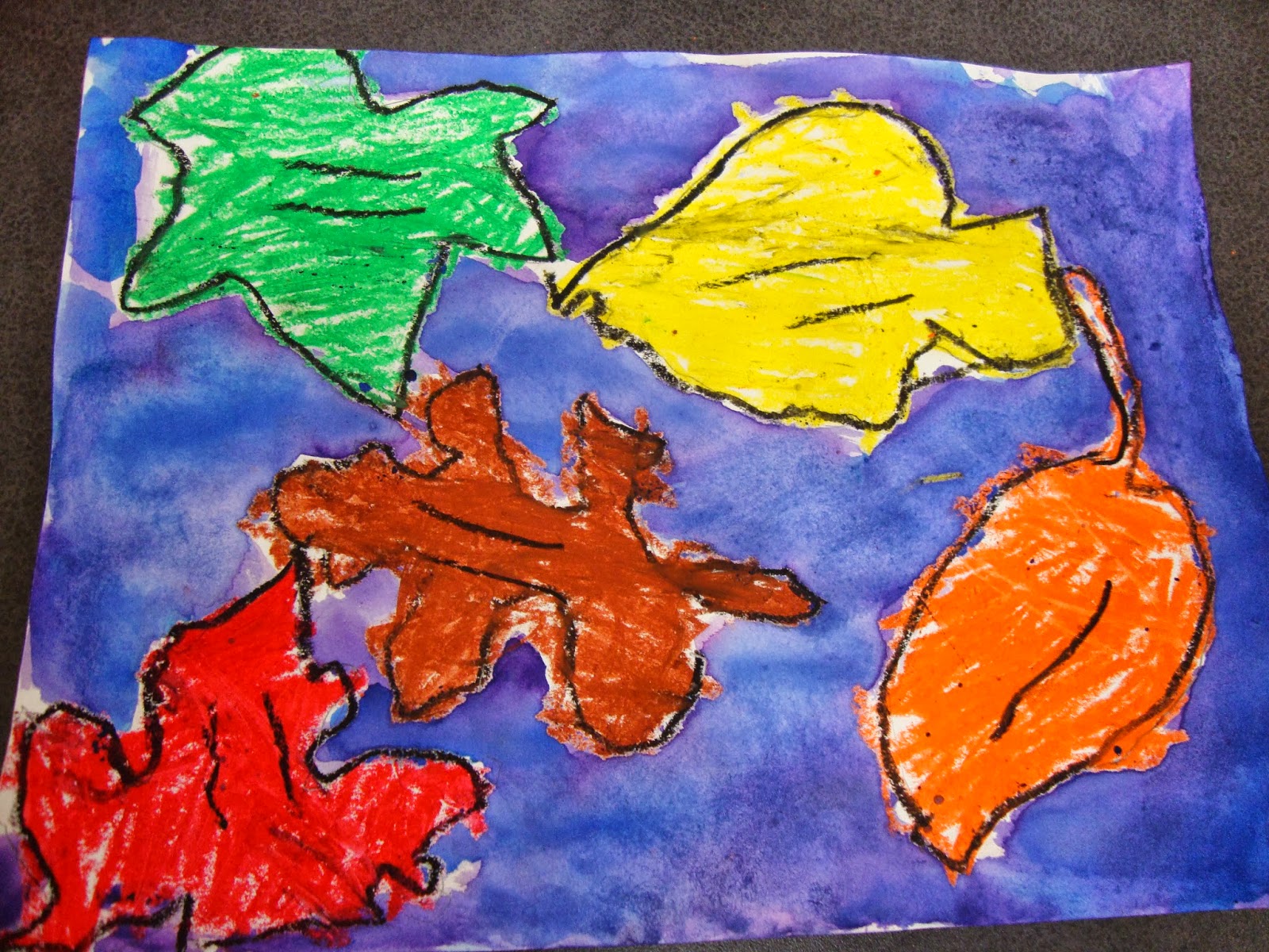 Sparkly Art with Ms. Carney! Oil Pastel Autumn Leaves! 1st Grade!!