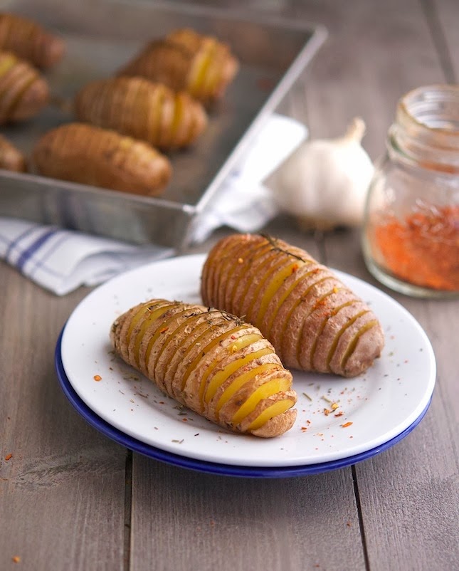 Roasted Garlic Thyme Butter Hasselback Potatoes