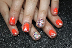 nails neon bling orange nail rhinestone yellow