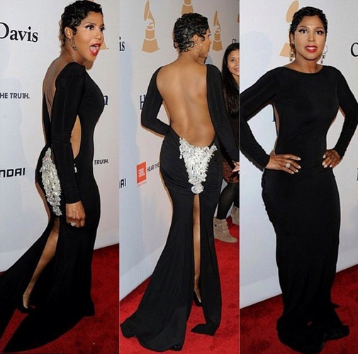 00 Check out Toni Braxton's dress to a Pre-Grammy party yesterday