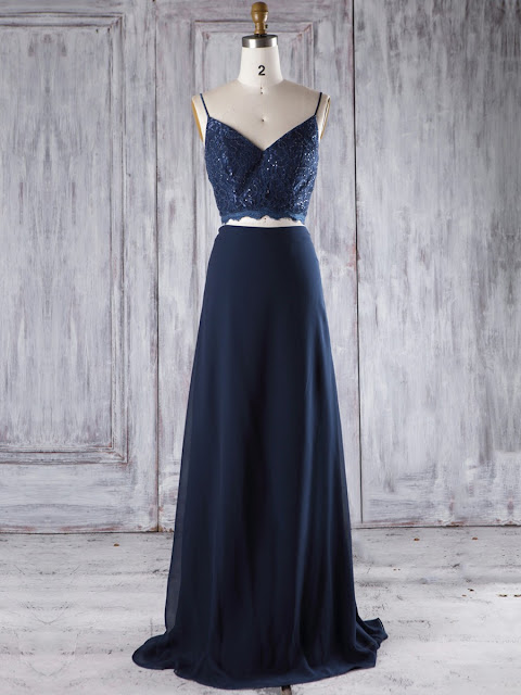 Chiffon V-neck A-line Floor-length with Lace Bridesmaid Dresses