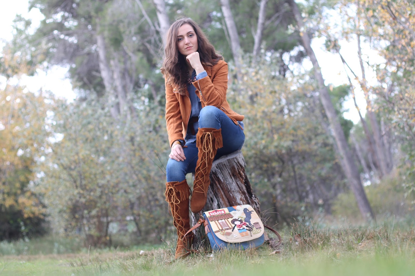 fashion blogger girl pescara italy indie style romwe jacket braccialini bag minnetonka boots denim vintage bijou brigitte bijoux il centimetro
