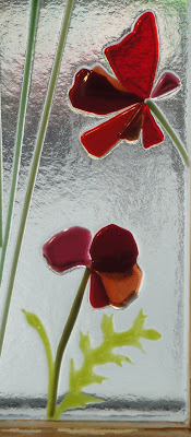 How To Make Fused Glass Red Poppy Petals and Ladybugs set in an Antique Window Frame Sharon Warren Glass sharonwarrenglass