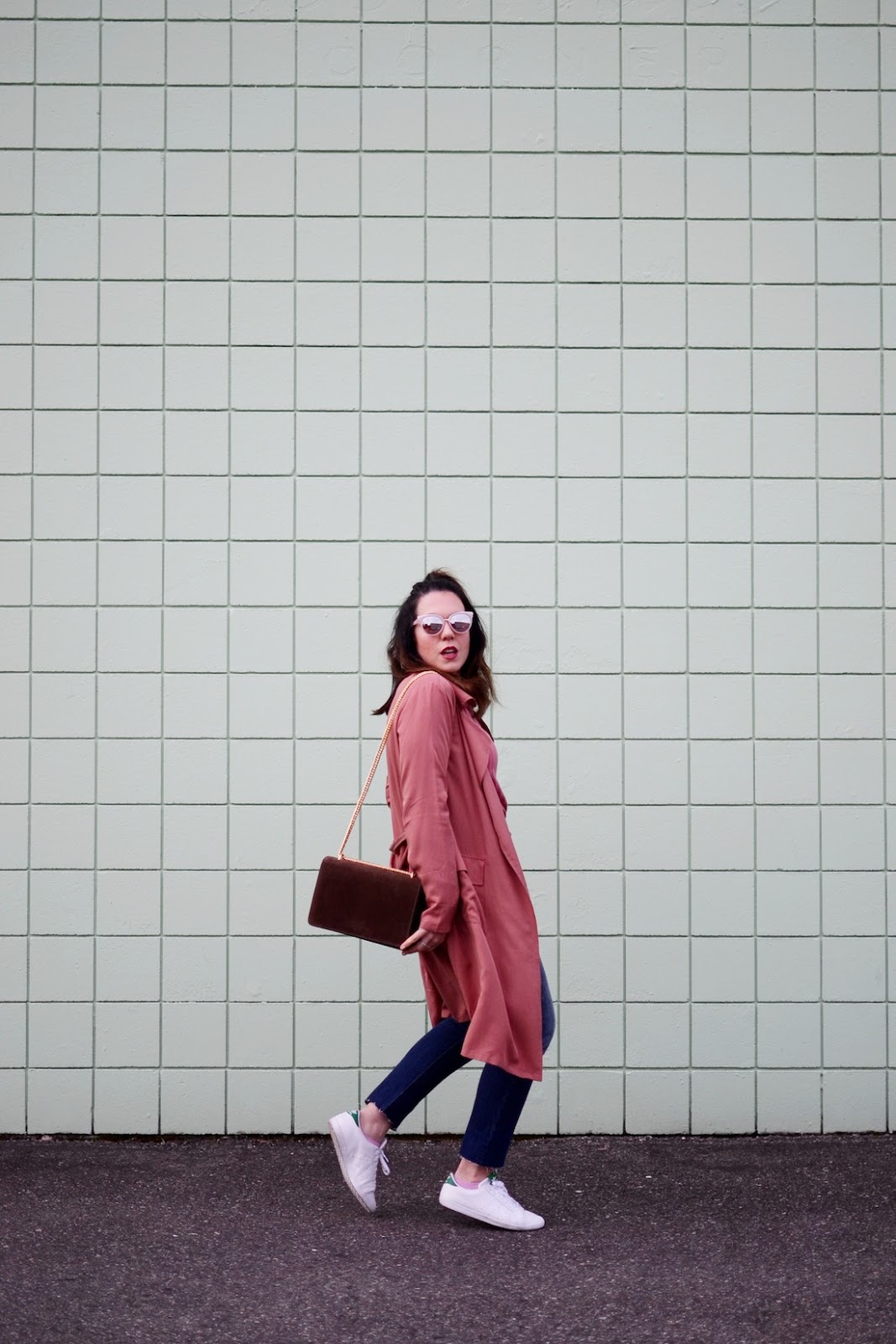 Rose duster jacket forever 21 outfit vancouver fashion blogger AGNEEL sophie bag brown suede