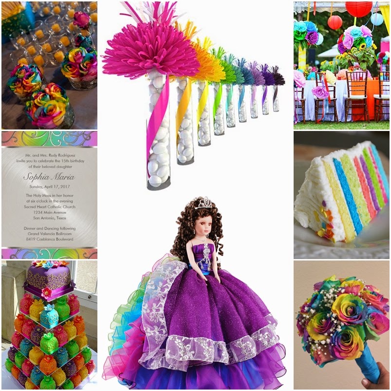 Rainbow Bright Colorful Sweet Fifteen Quinceanera Theme Quince Candles