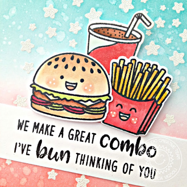 Sunny Studio Stamps: Cascading Stars Fast Food Fun Punny Thinking Of You Card by Franci Vignoli