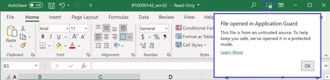 Office files from untrusted source opened with Application Guard enabled Office files from untrusted source opened with Application Guard enabled