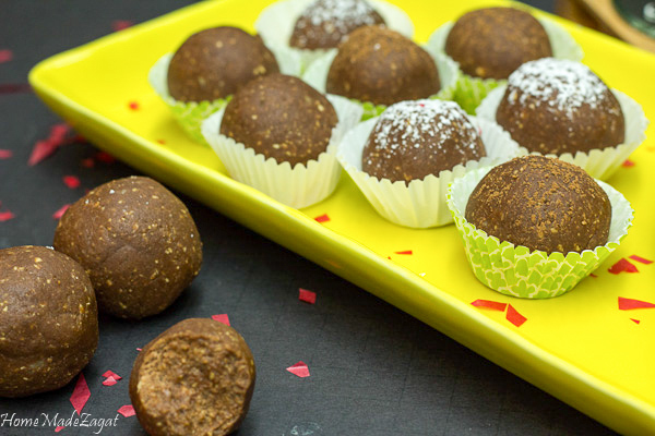 Spiced Rum Balls: A sweet dense chocolate ball made from wafers, walnuts and infused with a dark spiced rum. Perfect for parties and special occasions. #HomeMadeZagat