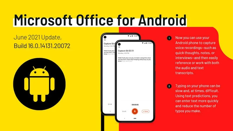 Microsoft Office for Android June 2021 Update brings two new features