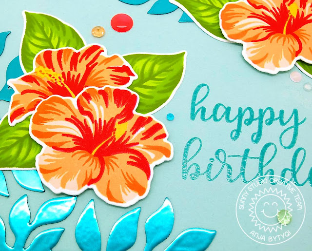 Sunny Studio Stamps: Hawaiian Hibiscus Botanical Backdrop Everyday Greetings Floral Cards by Vanessa Menhorn and Anja Bytyqi
