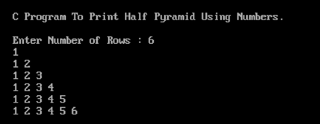 C Program To Print Half Pyramid Using Numbers