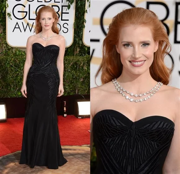 Jessica Chastain In Givenchy & BVLGARI necklace - 2014 Golden Globe Awards