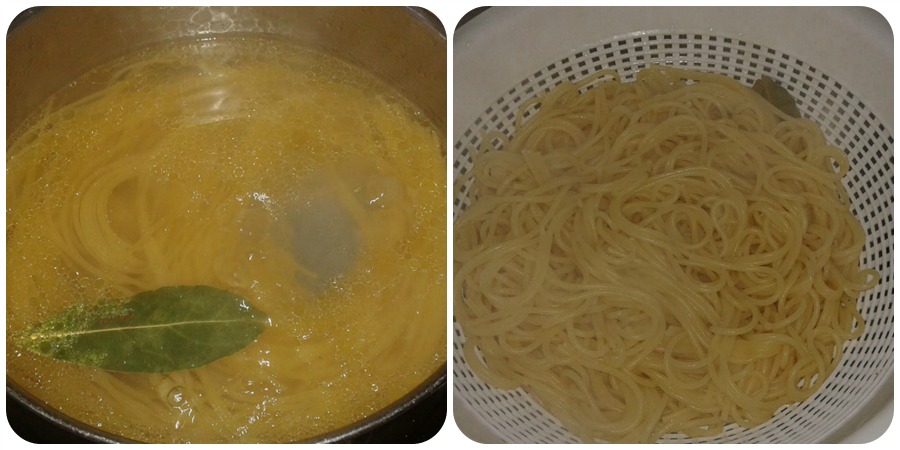 espaguetis con angulas sucedáneas y gambas