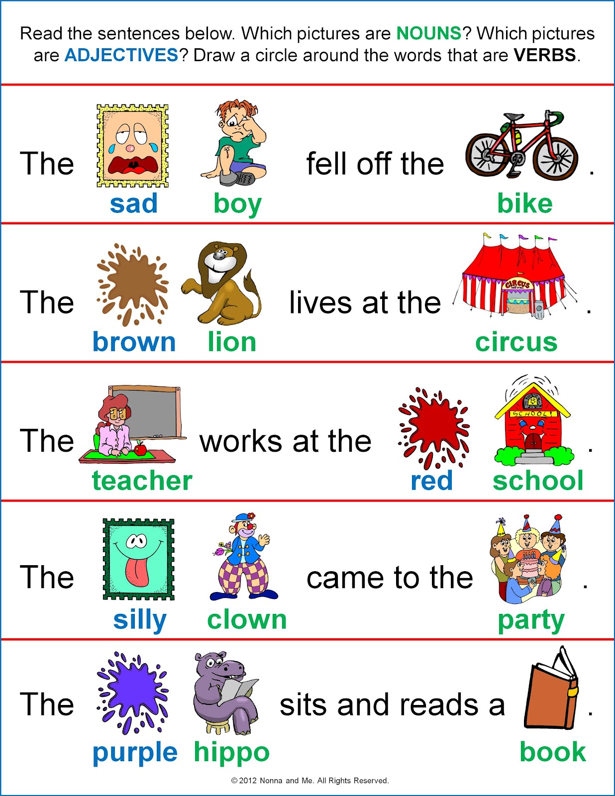 Sentence Parts Of Speech Worksheet