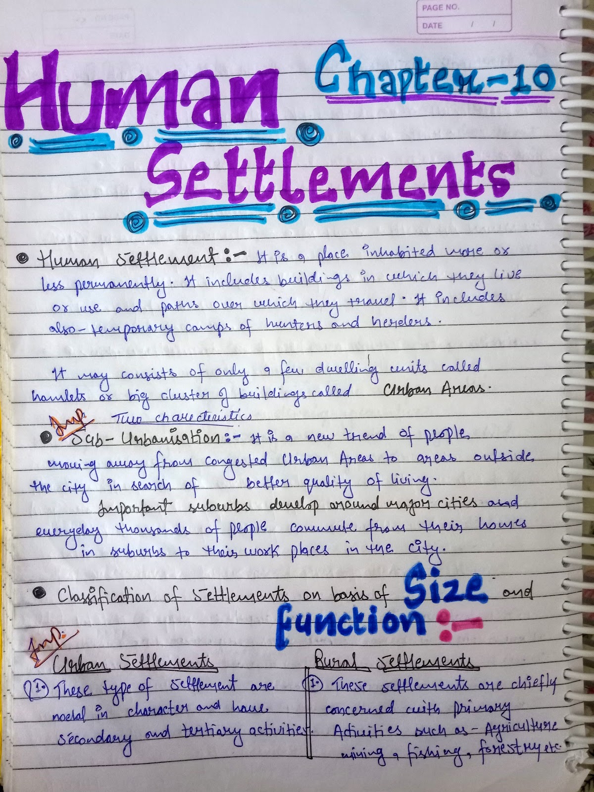 Human Settlements [Geography] Class 12th 'Humanities'