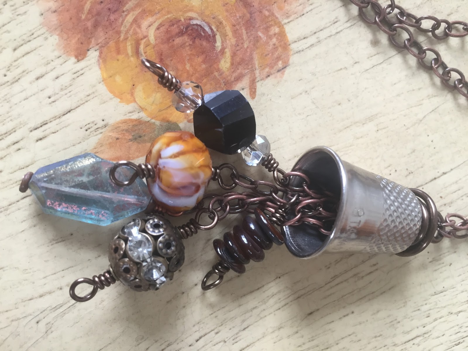 . Easy Thimble Pendant Necklace with WireWrapped Bead Dangles