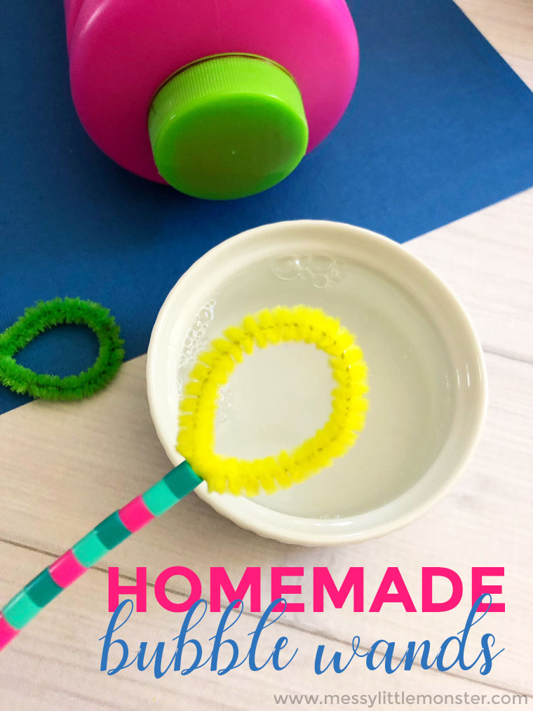 How to make homemade bubble wands for outdoor bubble play. This easy pipe cleaner craft is so much fun for toddlers and preschoolers. Enjoy this fun summer activity for kids!