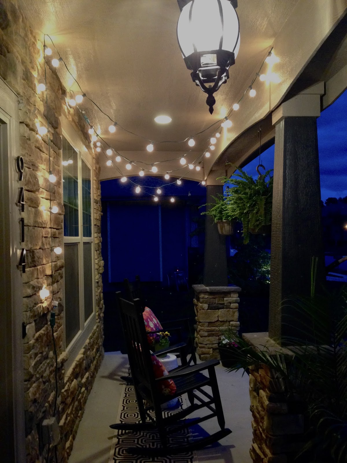 Life Love Larson String Lights on the Front Porch