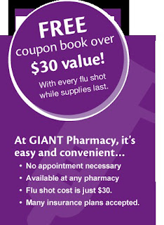 Flu Shot at Giant Pharmacy - no appointment necessary- many insurance plans accepted - cost is just $30 - available at any pharmacy