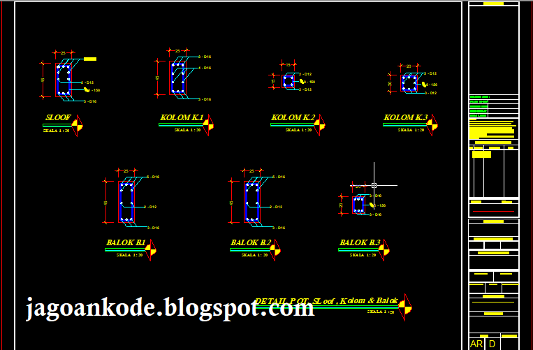 Detail Potongan SLoof Kolom & Balok Autocad Dwg File - Jagoan Kode