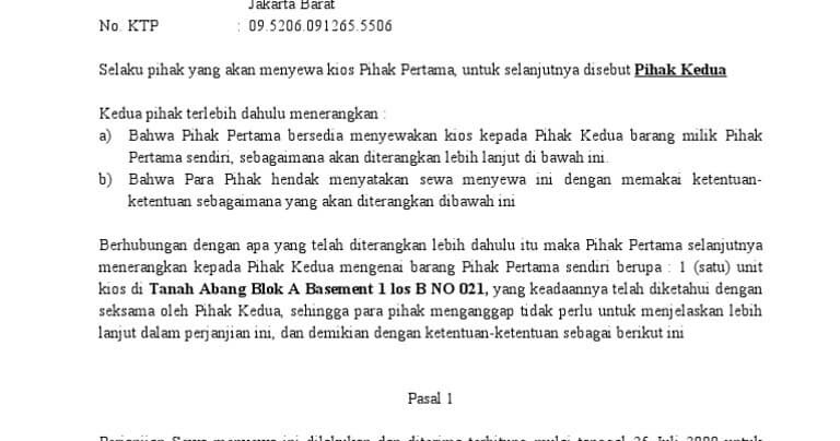 Contoh Surat Perjanjian Sewa Menyewa Rumah Tinggal