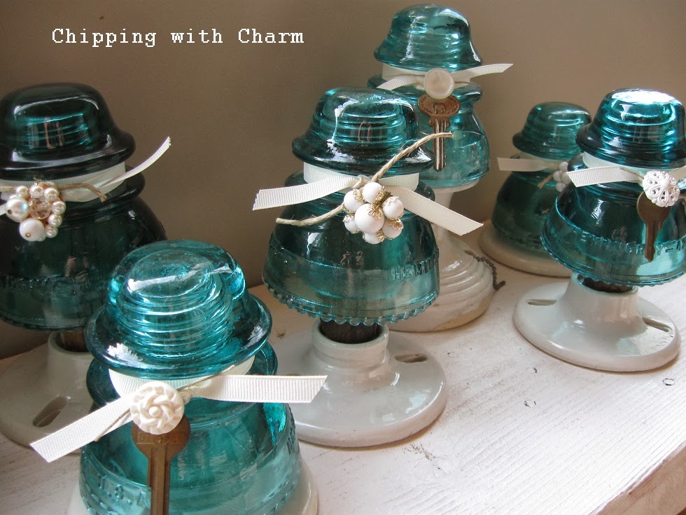 Chipping with Charm Aqua Glass Insulator Trees...more early Christmas