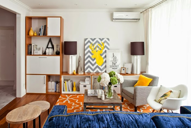 Apartamento decorado em azul e amarelo. Blog Achados de Decoração Apartamento decorado em azul e amarelo. Blog Achados de Decoração