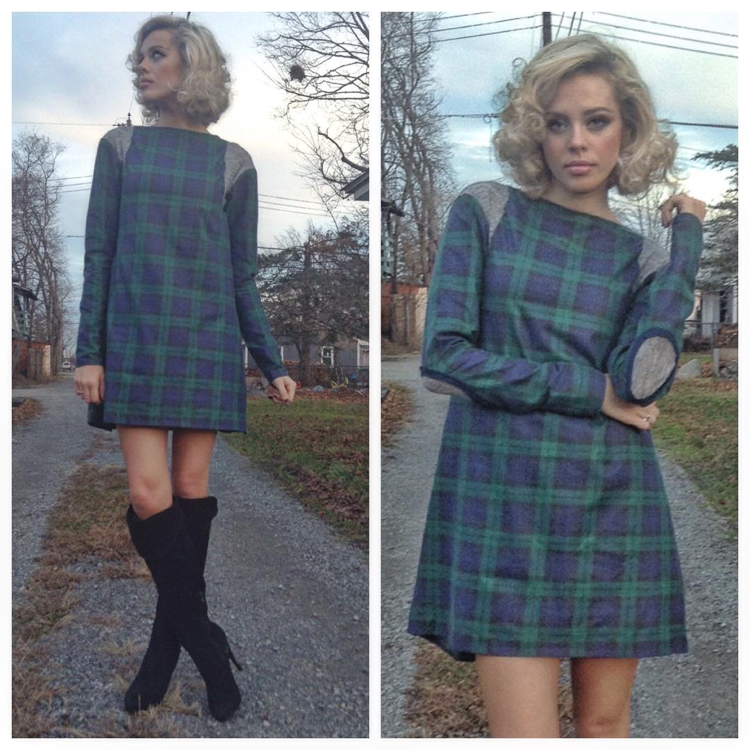 Plaid Dress with Elbow Patches