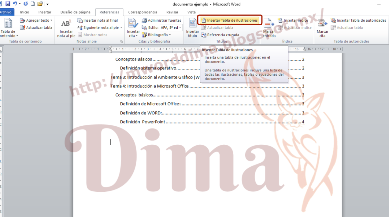 Microsoft Word Dima Tabla de Ilustraciones