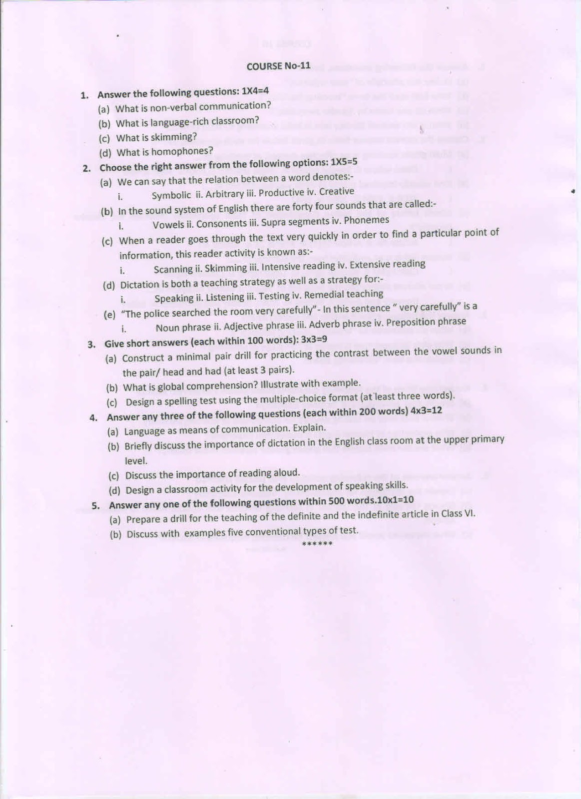 Central Library Janata College Kabuganj Old Question Paper 2014 for