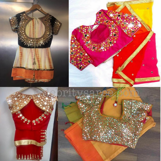 Mirror work Blouses with Simple Saris Saree Blouse Patterns