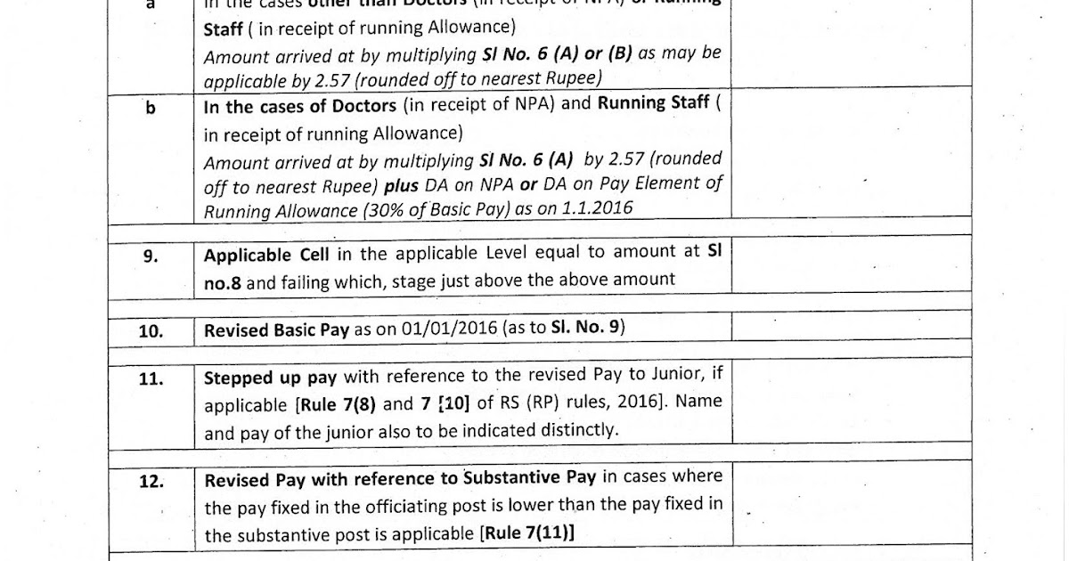 Statement of fixation of pay in 7th CPC Railway Services (Revised Pay