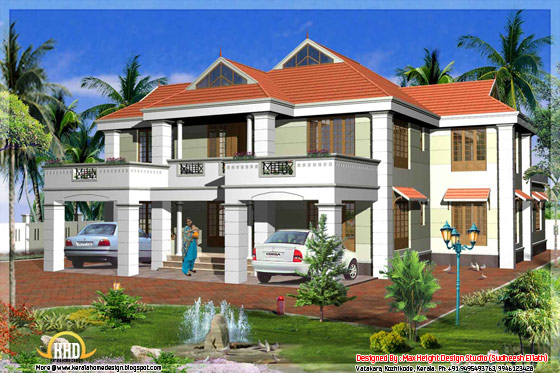 Kerala model sloped roof home design - May 2012