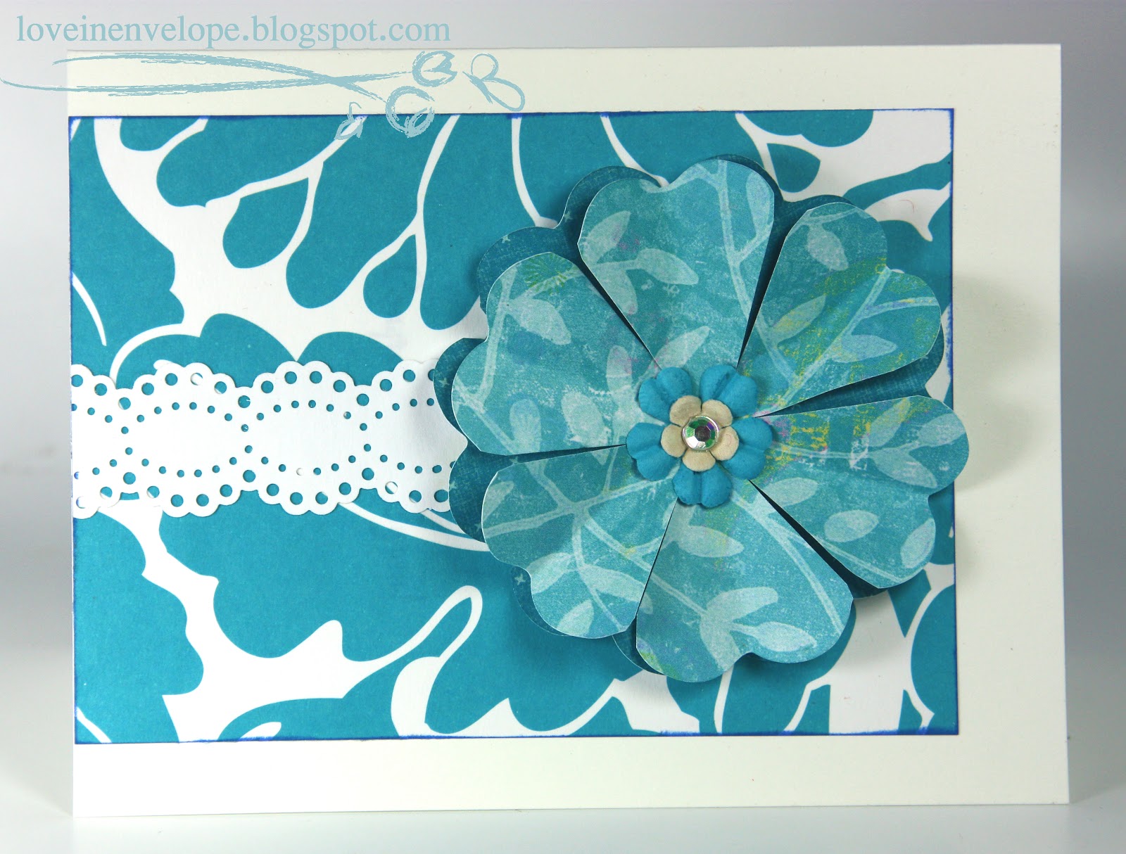Love in Envelope: Large Teal Flower All Occasion Card