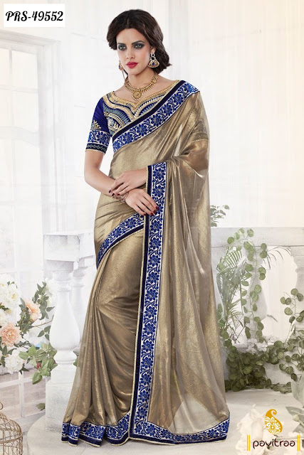 Wedding season special blue georgette designer saree with lowest rate at pavitraa.in