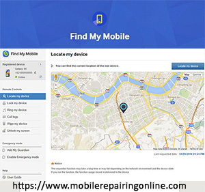 Logging into your Samsung account and using find my mobile
