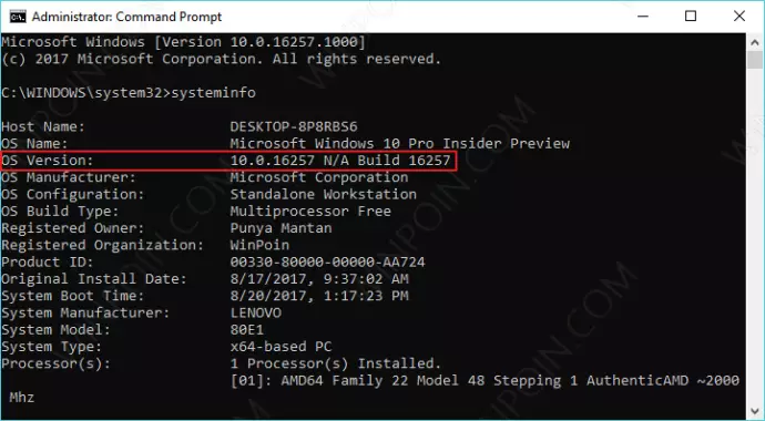 System boot time. Systeminfo32.