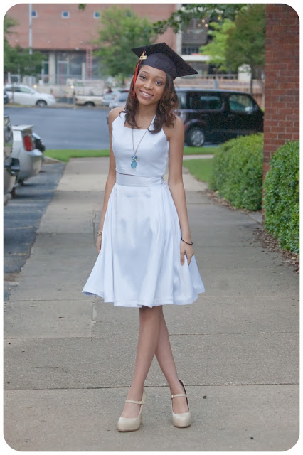 Simplicity 1099 - Made in white stretch satin for a great Graduation dress option! Erica B's DIY Style! 