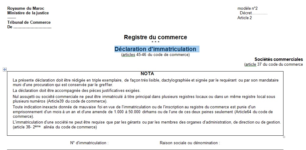 Les modèles de registre de commerce 1  2  3  4  4.1  7  9  13