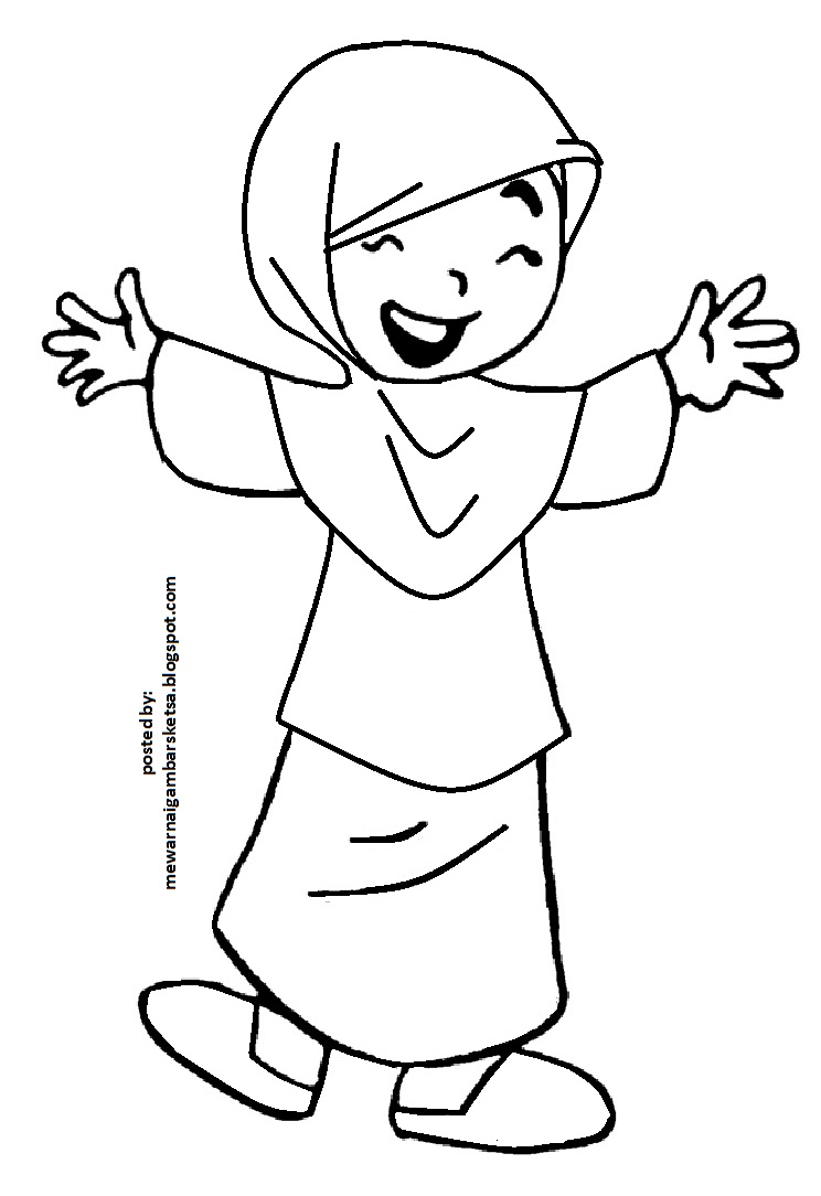 Gambar Mewarnai Gambar Sketsa Kartun Anak Muslimah 31 Di Rebanas