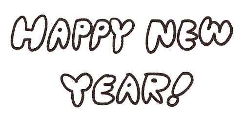 「Happy New Year!」年賀状に使えるイラスト文字 線画