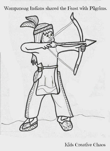 Coloring Sheets for Thanksgiving: Pilgrim with Turkey and Wampanoag
