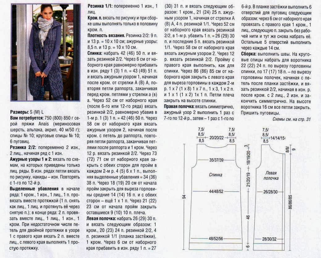 удлиненный жилет женский схемы вязания спицами. схема и описание вязания спицами женского жилета 58 размера. описание удлиненного жилета. описание удлиненного жилета. вязаный жилет спицами модный описание и схема для вязания.