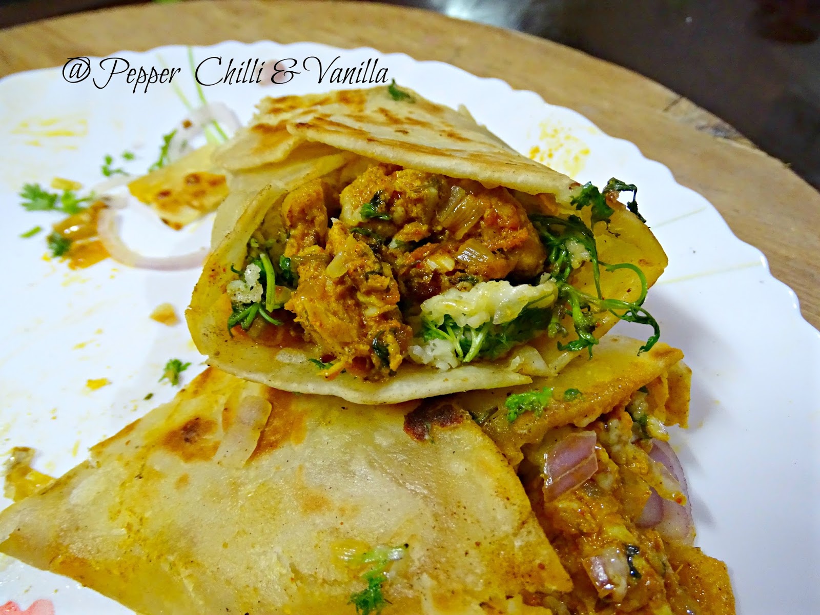 Chicken Frankie Recipe Pepper, Chilli and Vanilla