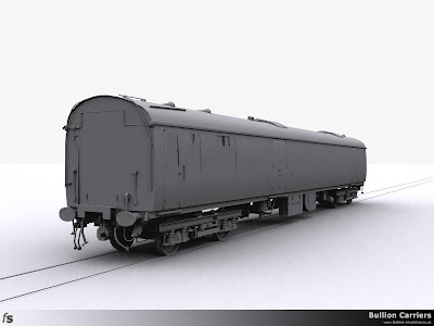 Fastline Simulation - Bullion Carriers: An in development render of the NWX Bullion Van for Train Simulator 2014. The B5 bogies are now virtually complete and just need some rivet and bolt head details to complete.