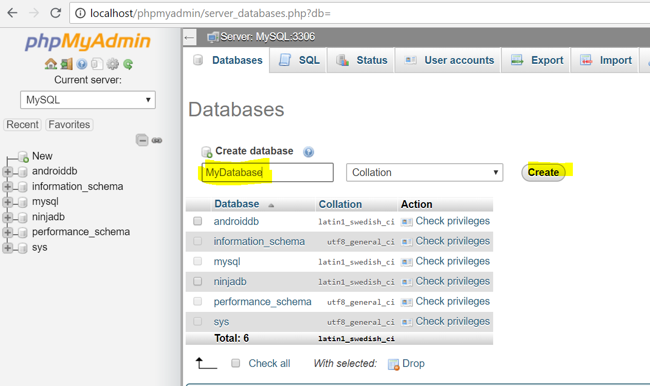 MDAD: Lab2A phpmyadmin on mySql
