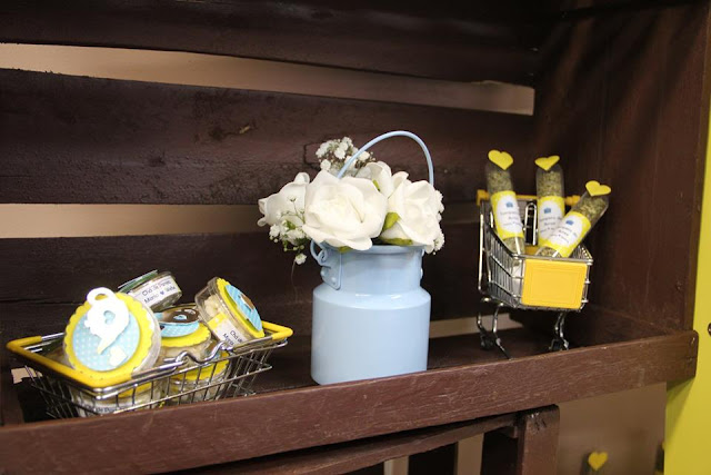 chá de panela chá bar, chá de panela, azul e amarelo, decoração, lembrancinhas